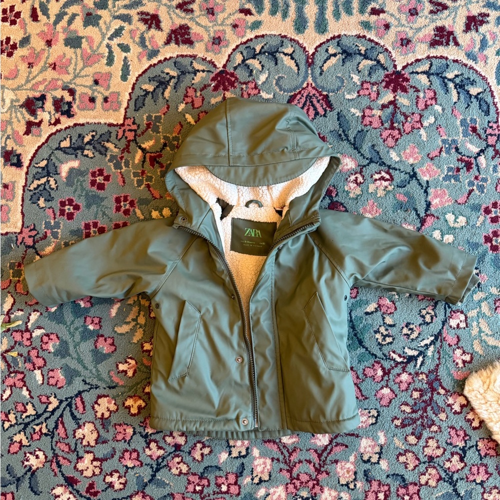 Zara Kids Teal Hooded Raincoat